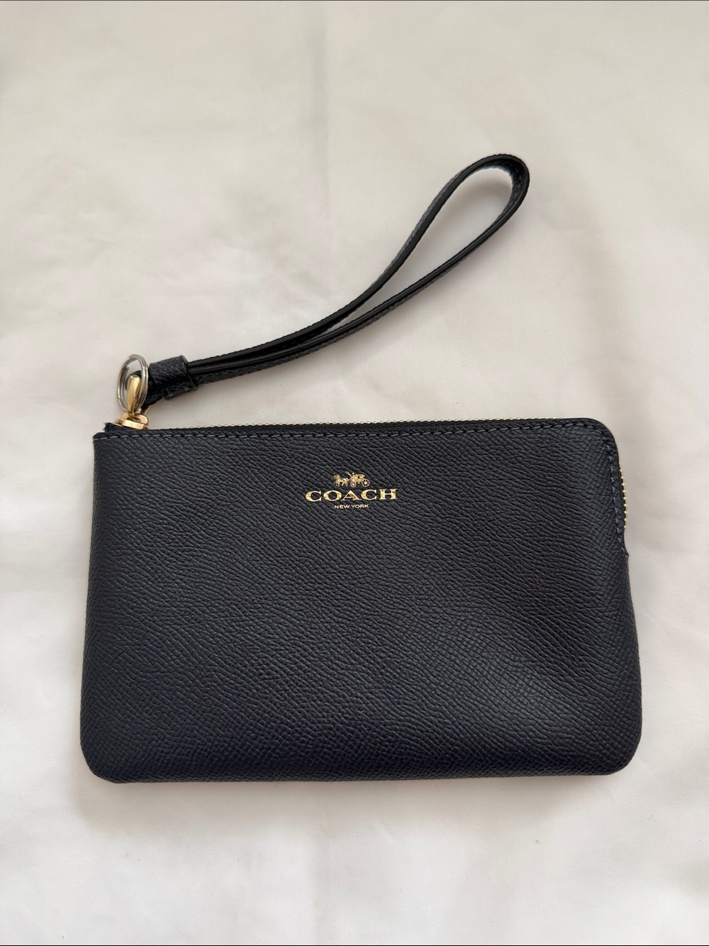 Coach Black Leather Wristlet with Gold Logo